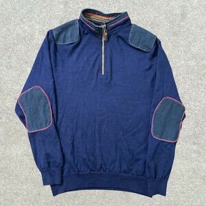 Orvis Mens 1/4‎ Zip Pullover Sweater Mens Medium wool Elbow Shoulder Patches